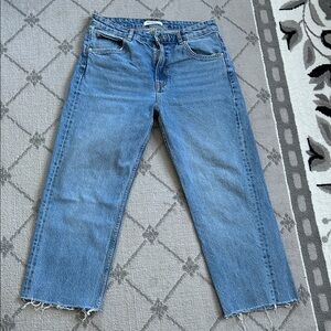 Pull&Bear Light Blue Cropped Raw Hem Jeans